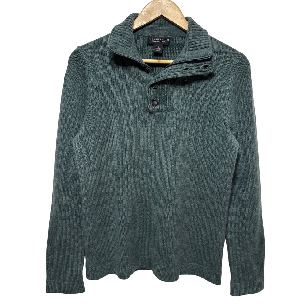 Bloomingdales 100% Cashmere Sweater Mens Small Green Mock Neck Luxury Fall